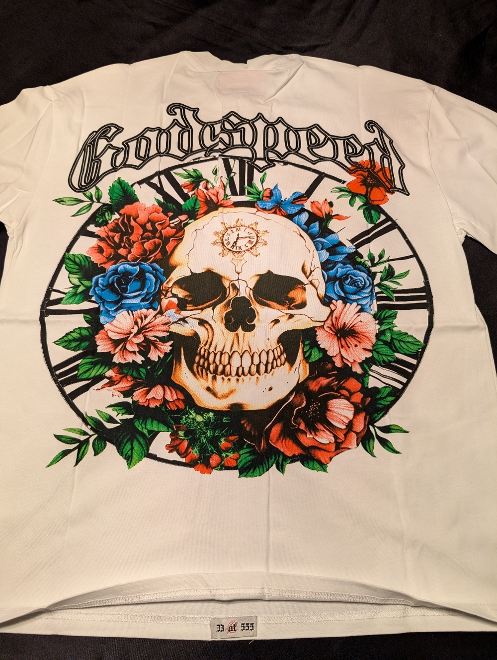White Graphic Skull Floral Tee - Men